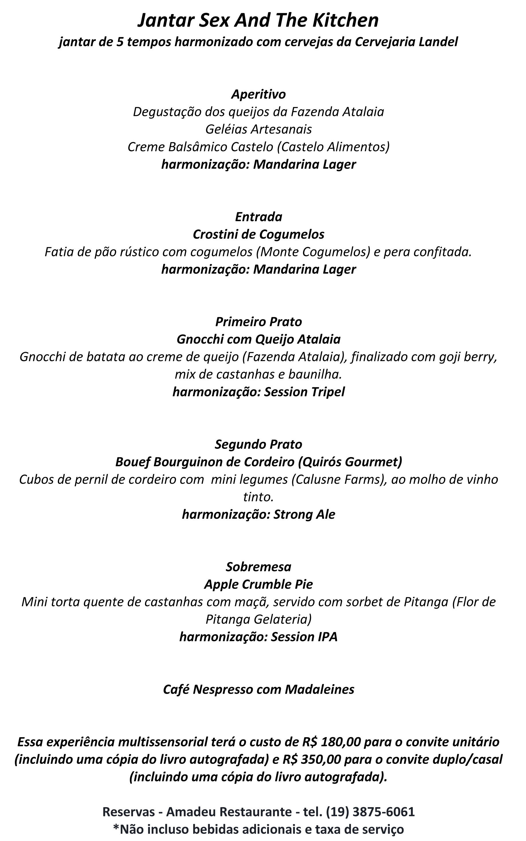 Menu Sex and the Kitchen - Festival Sabores da Terra - Gastronômico e Itinerante